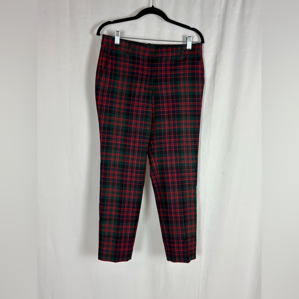 J. Crew Red and Green Plaid Wool Trousers